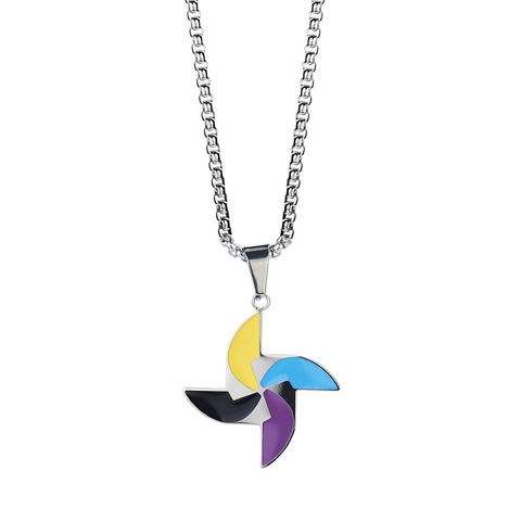 Collar Con Colgante De Molinillo Colorido De Acero Inoxidable Con Esmalte Estilo Hip Hop Streetwear Para Hombre Y Mujer