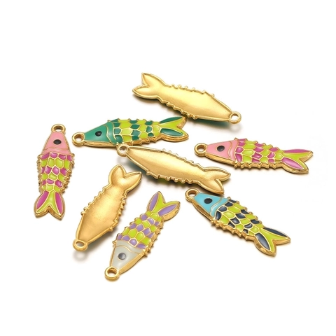 Ciondoli A Forma Di Pesce Acciaio Inossidabile Smalto Colorato Placcato Oro Per Creazione Di Gioielli Fai Da Te