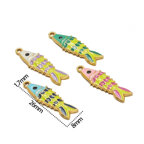 Ciondoli A Forma Di Pesce Acciaio Inossidabile Smalto Colorato Placcato Oro Per Creazione Di Gioielli Fai Da Te