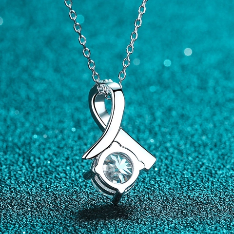 925 Sterlingsilber Halskette Für Damen Elegant Moissanit Zirkonia Rundschliff Anhänger Twist Design Kette Schmuck Geschenk
