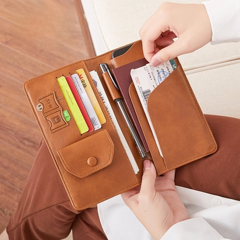 Porta Passaporto Blocco RFID Portafoglio Da Viaggio Multifunzionale Grande Capacità Con Slot Per Schede SIM Per Donne Uomini