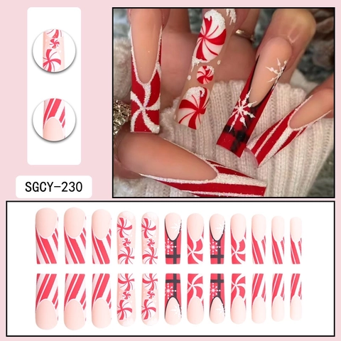 Uñas Postizas Largas Coffin Press On Nails Con Dijes De Lazo De Strass 3D Manicura DIY Estilo Francés Dulce Moderno Mujer