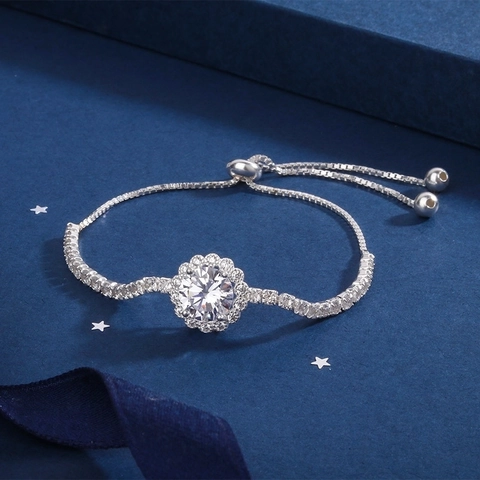 925 Zilver Verstelbare Strass Armband Voor Vrouwen Hart Bloem Geometrisch Patroon Kristal Intrekbare Schuifregelaar Sieraden Cadeau