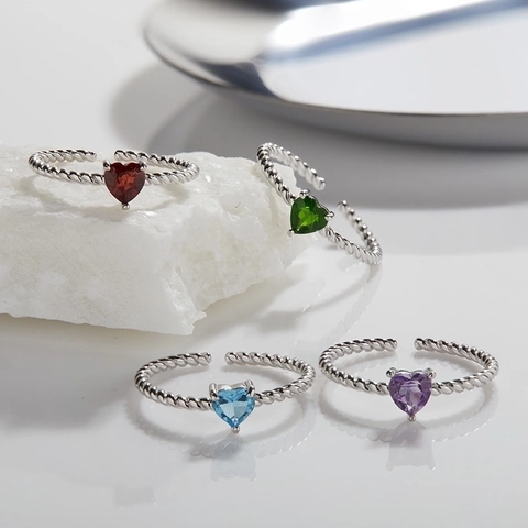 Herz Naturstein Ring 925 Sterlingsilber Verstellbar Offen Gedrehtes Seil Granat Topas Schmuck Für Frauen