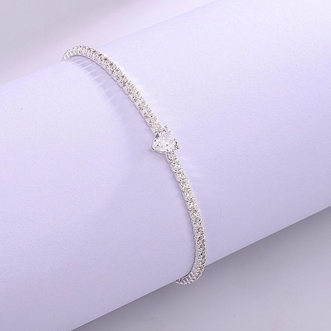 Bracciale in Argento Sterling S925 a Forma di Cuore con Zirconia Catena Tennis Regolabile Bracciale con Strass per Donna