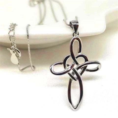 925 Sterling Zilver Keltische Knoop Hart Kruis Hanger Ketting Met Box Ketting Voor Vrouwen Religieuze Eenvoudige Vintage Sieraden Cadeau