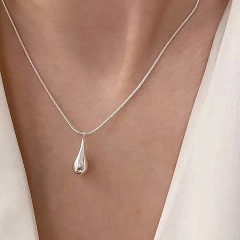 Minimalist Teardrop Pendant Necklace Solid 925 Sterling Silver Snake Chain For Women Elegant Daily Wear