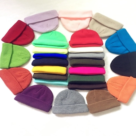 Knitted Beanie Hat Warm Solid Color Cuffed Acrylic Skullcap Outdoor Winter Autumn For Women Men