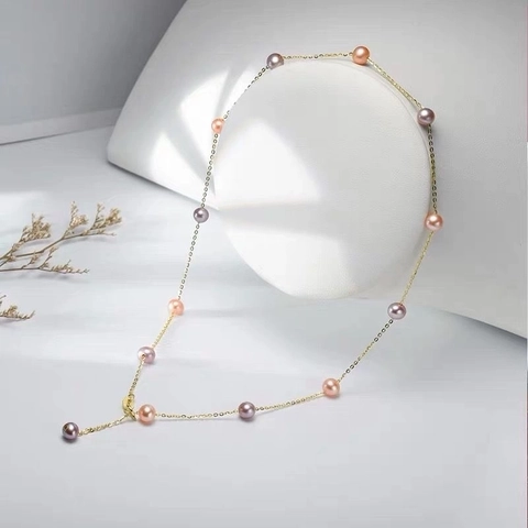 925 Sterling Silver Freshwater Pearl Necklace For Women Starry Sky Y-Shape Tassel Choker Elegant Jewelry For Wedding Party