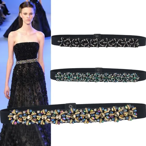 Dames Elastische Corsetriem Glinsterende Kristallen Strass Kralen Decoratie Vintage Elegante Taille Sluiting Voor Jurk