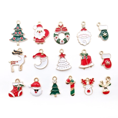 Emaille Kerst Bedeltjes Legering Hangers Kerstman Rendier Boom Sok Bel DIY Sieraden Maken Accessoires Feestelijk Decor