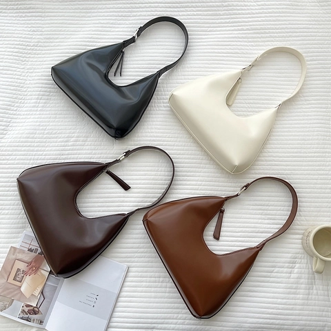 Women Minimalist Hobo Bag PU Leather Solid Color Underarm Bag Retro Half Moon Shoulder Bag For Daily Commute