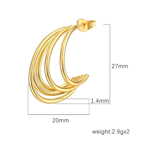 Pendientes De Aro En C De Acero Inoxidable Para Mujeres Multicapa Geométricos Estilo Francés Joyería De Nicho