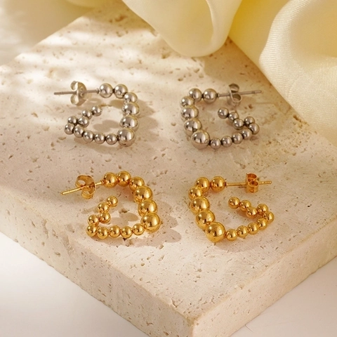 Pendientes Corazón Perlas Acero Inoxidable Baño Oro 18K Cuentas Pulidas Joyería Geométrica Para Mujeres