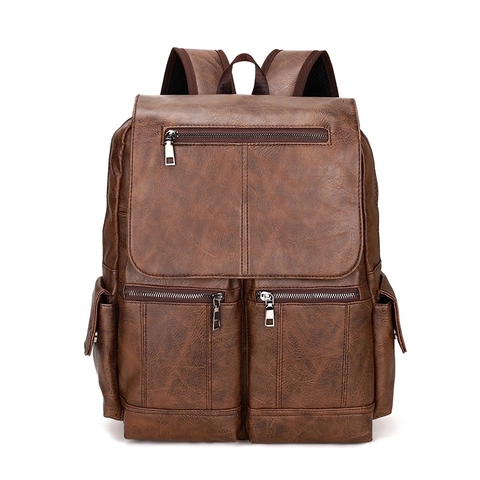 Vintage PU Leather Backpack For Men Large Capacity Waterproof Fashion School Bag Casual Laptop Travel Rucksack