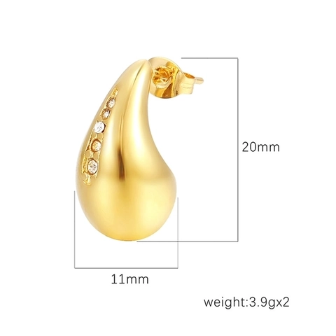 Pendientes De Gota De Agua Acero Inoxidable Circonita Incrustada Chapado Oro 18K Joyería De Moda Para Mujeres