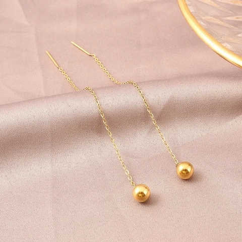 Orecchini A Filo Minimalisti In Acciaio Al Titanio Placcati Oro 18K Catena Lunga Perla Rotonda Eleganti Per Donna