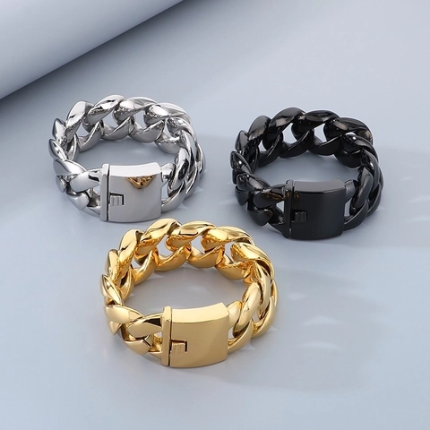 Pulsera De Cadena Para Hombre Acero Inoxidable Pulido Estilo Hip Hop Rock Joyería De Cadena Gruesa Grande