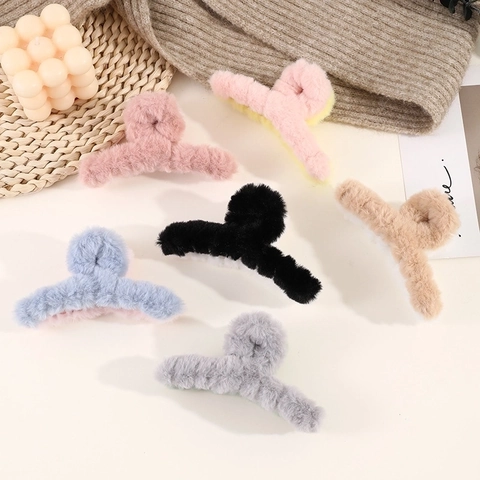Plüsch Haarkrebs Patchwork Kunstpelz Kreuz Haarklammer Große Haargreifer Weiche Haarnadeln Haarschmuck Für Damen