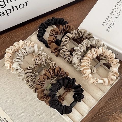 Satin Scrunchies Satin Like Pleated Fabric Hair Ties High Elasticity Solid Color Simple Elegant Fashion Hair Accessories