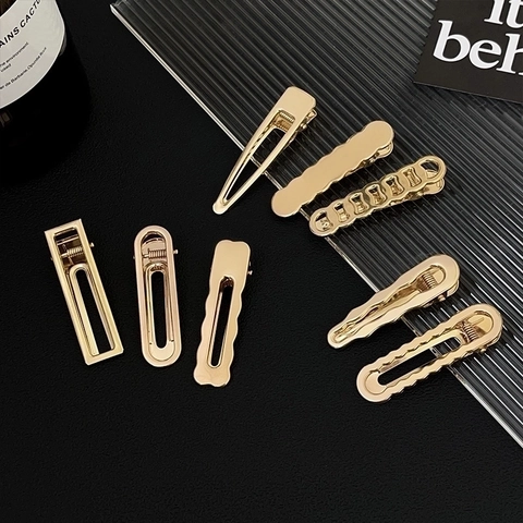 Fermagli Per Capelli In Metallo Geometrici Becco D'Anatra Coccodrillo Cavo Onda Oro Argento Lucidato Forcine Minimaliste Donna