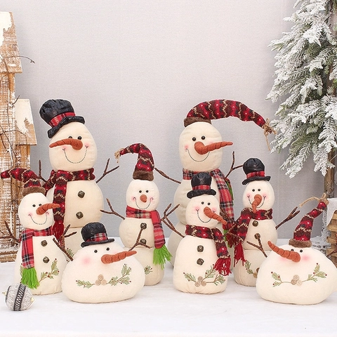 Poupée De Bonhomme De Neige De Noël Ornement En Peluche Broderie De Lin Décoration De Table Décor De Fête Écharpe À Carreaux