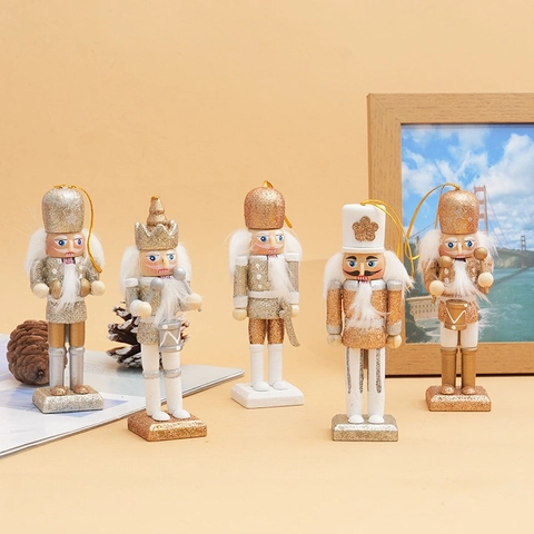 Ornements De Roi Soldat Casse-Noisette De Noël En Bois Peints À La Main Paillettes Décoration De Bureau Cadeau