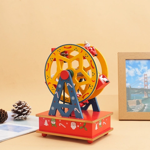 Carillon Natalizio A Ruota Panoramica In Legno Decorazione Da Scrivania Meccanica Rotante Figure Di Babbo Natale Regalo Festivo