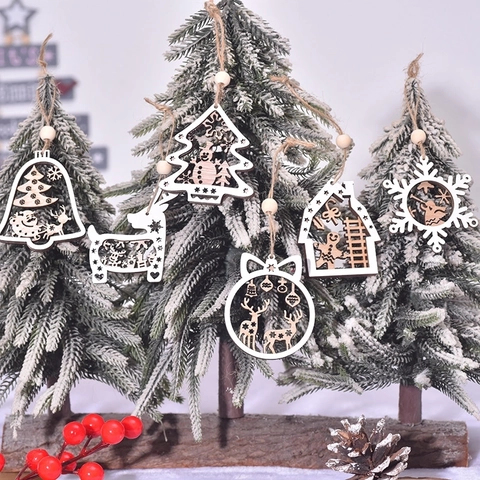Décorations Arbre De Noël Bois Creux 3D Pendentifs Cerf Flocon De Neige Cloche Ange Maison Décor