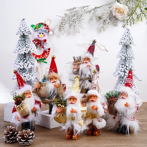 Figurine Père Noël Décoration De Noël Tissu PVC Debout Suspendu Poupée Miniature Pour Fête Maison Table Décor