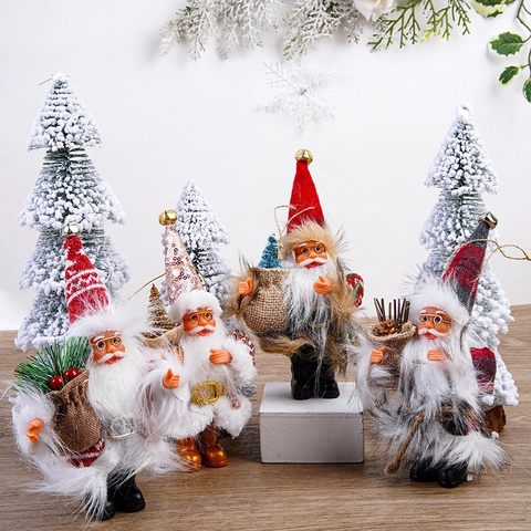 Figurine Père Noël Décoration De Noël Tissu PVC Debout Suspendu Poupée Miniature Pour Fête Maison Table Décor