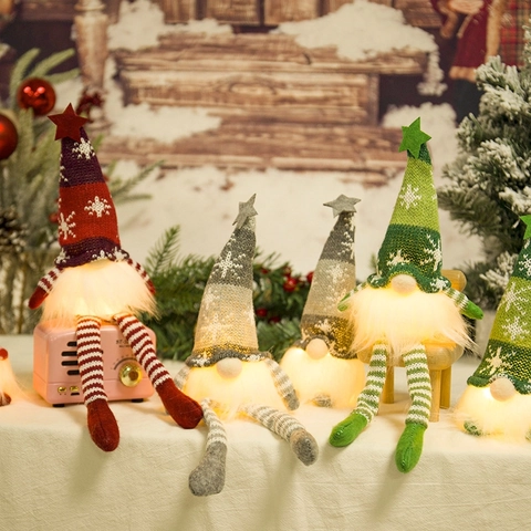Gnomo Di Natale Bambola Di Peluche Senza Volto Con Luce LED Maglia Seduta Gamba Lunga Ornamento Da Scrivania