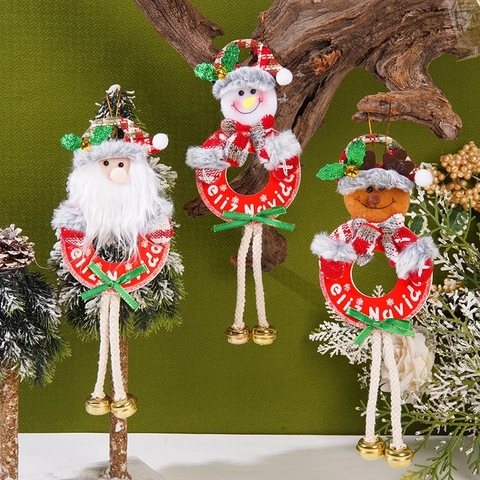 Weihnachtsanhänger Plüsch Stoff Weihnachtsmann Schneemann Rentier Mit Metallglocken Feliz Navidad Festliche Baumdeko