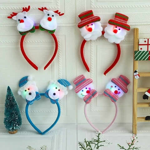 Diadema Navidad LED Brillante Papá Noel Muñeco De Nieve Reno Franela Peluche Lentejuelas Fiesta Accesorios Cabello