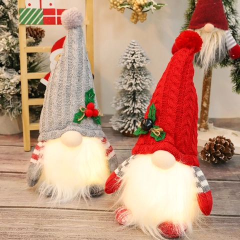 LED Leuchtender Weihnachtsgnom Plüschpuppe Strickmütze Gesichtsloser Alter Mann Desktop Ornament Feiertagsdekoration