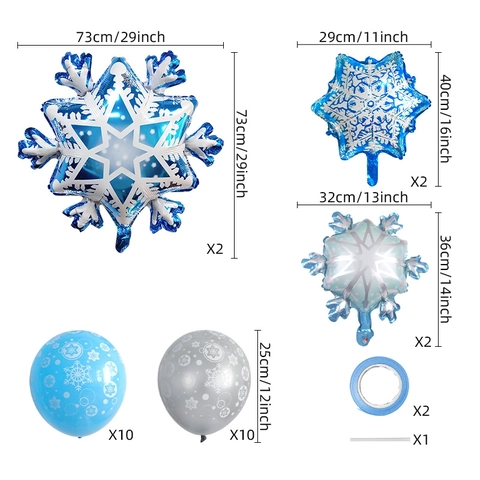 Snowflake Balloon Decorations Aluminum Foil And Latex Balloons For Christmas Winter Theme Party Blue Silver
