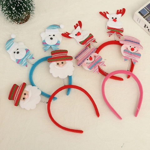 Christmas Headband Cartoon Santa Claus Reindeer Snowman Bopper Headwear For Holiday Party Favors Kids Gift Fabric