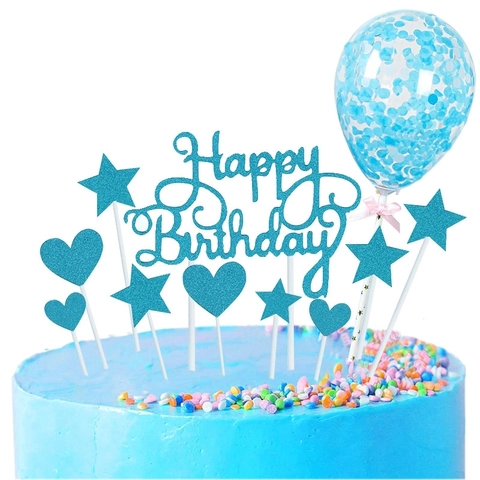 Happy Birthday Tortendeko Glitzerpapier Stern Herz Deko Piekser Mit Konfetti Ballon Party Dekoration Ornament