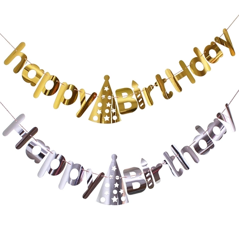 Striscione Happy Birthday Ghirlanda Di Carta Luccichio Metallico Bandierine Appese Per Decorazione Di Sfondo Festa