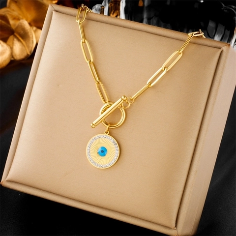 Stainless Steel Necklaces For Women With Butterfly Heart Evil Eye Pendant Mother Of Artificial Pearl Faux Artificial Pearl Multi Layer Elegant