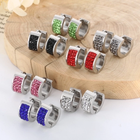 Edelstahl Huggie Hoop Ohrringe Mit Bunten Strasssteinen Full Pave INS Stil Mode Schmuck Für Damen