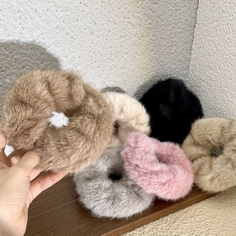 Faux Fur Plush Scrunchies High Elasticity Hair Ties Vintage French Style Soft Fluffy For Women Girls