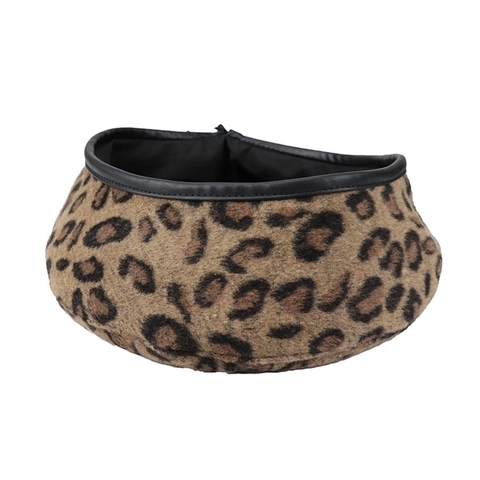 Leopard Print Beret Vintage Woolen Painter Hat With Faux Leather Trim Adjustable Artist Cap For Women Winter Autumn