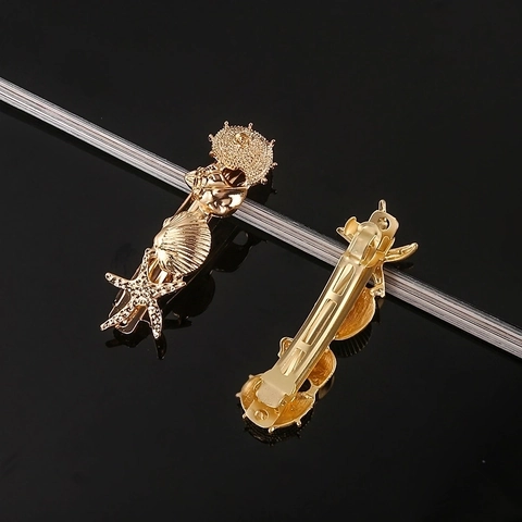 Pinza Para El Pelo Estrella De Mar Concha Aleación Metal Estilo Océano Con Perla Artificial Brillante Para Mujeres Niñas