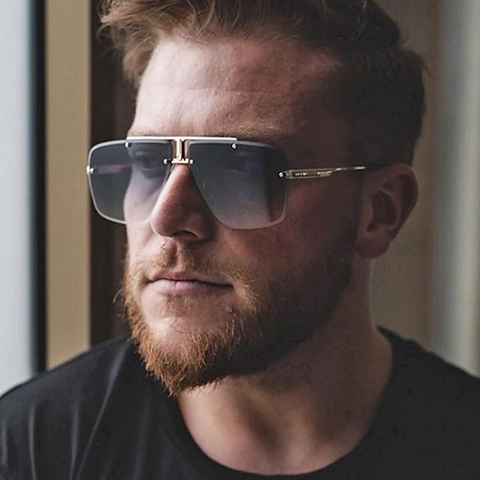 Lunettes De Soleil Surdimensionnées Sans Monture Métal Double Pont Verre Dégradé UV400 Mode Retro Punk Pour Hommes Femmes