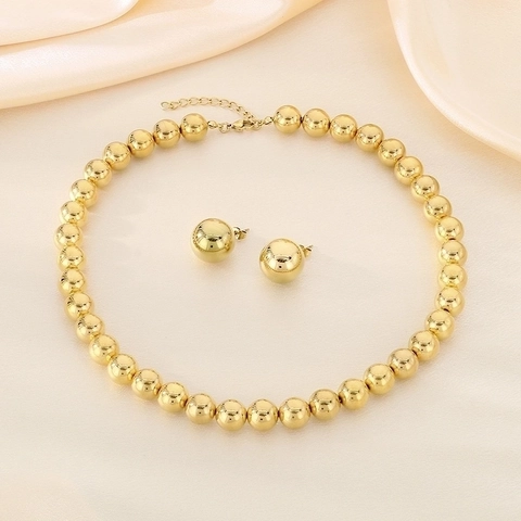 Collana Di Perline Rotonde Cave E Orecchini A Lobo Gioielli In Acciaio Inossidabile Per Donna Stile Pendolare
