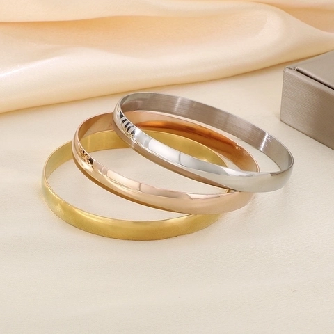 Minimalist Stainless Steel Bangle Bracelet High Polish Smooth Surface Simple Fashion Jewelry For Women