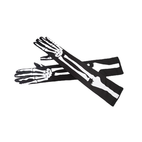 Gants Halloween Motif Squelette Longs Polyester Élastique Gothique Horreur Scène Cosplay Accessoires De Déguisement