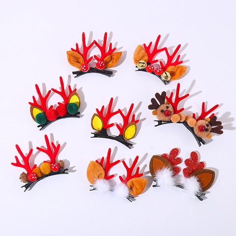 Barrettes De Noël En Forme De Bois De Renne Oreilles En Peluche Avec Cloche Champignon Accessoires Cheveux Filles