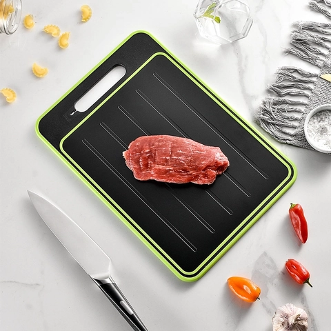 Double Sided Fast Defrosting Cutting Board Aluminum Alloy With Knife Sharpener And Grinder For Kitchen Meat Fruit Non Slip